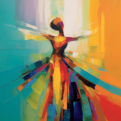 Vibrant Abstract Oil Painting of a Colorful Figure with Dynamic Brushstrokes