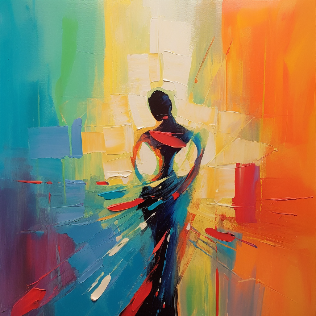 Vibrant Abstract Oil Painting of a Figure in Motion | Colorful Palette Art