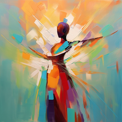 Vibrant Abstract Oil Painting of a Dancing Figure in Colorful Swirls