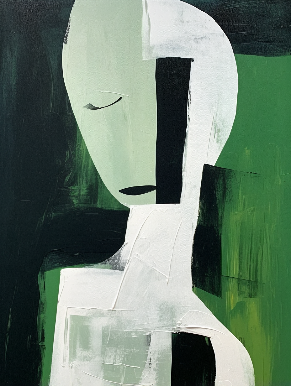 Elegant Minimalist Abstract Oil Painting in Green and Black Tones