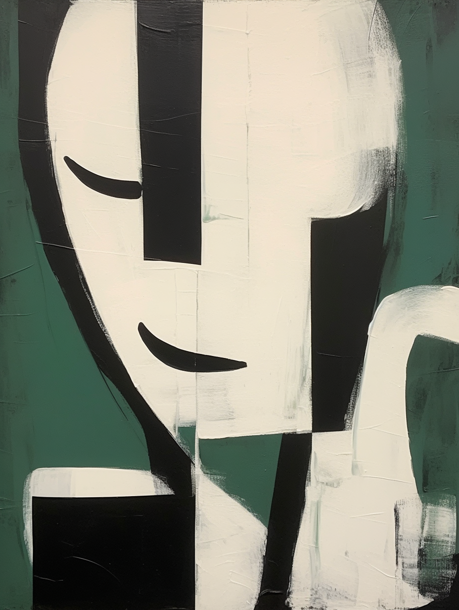 Abstract Minimalist Portrait in Green and Black - Modern Oil Painting for Home Decor