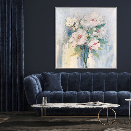 Elegant Floral Oil Painting with Soft Pastel Colors for Modern Home Decor
