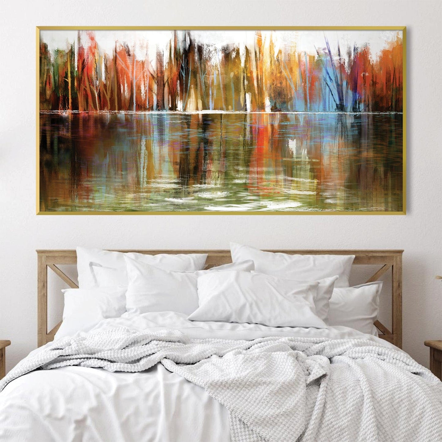 Vibrant Abstract Reflection on Water Canvas Art for Home Décor