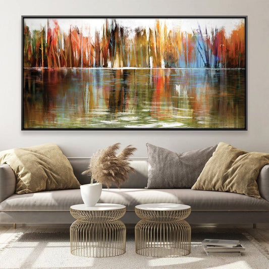 Vibrant Abstract Reflection on Water Canvas Art for Home Décor