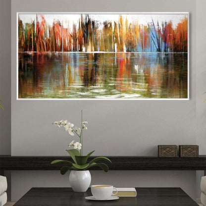 Vibrant Abstract Reflection on Water Canvas Art for Home Décor