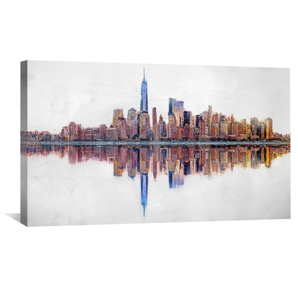 Serene Reflections of NYC Skyline Oil Painting for Modern Home Decor