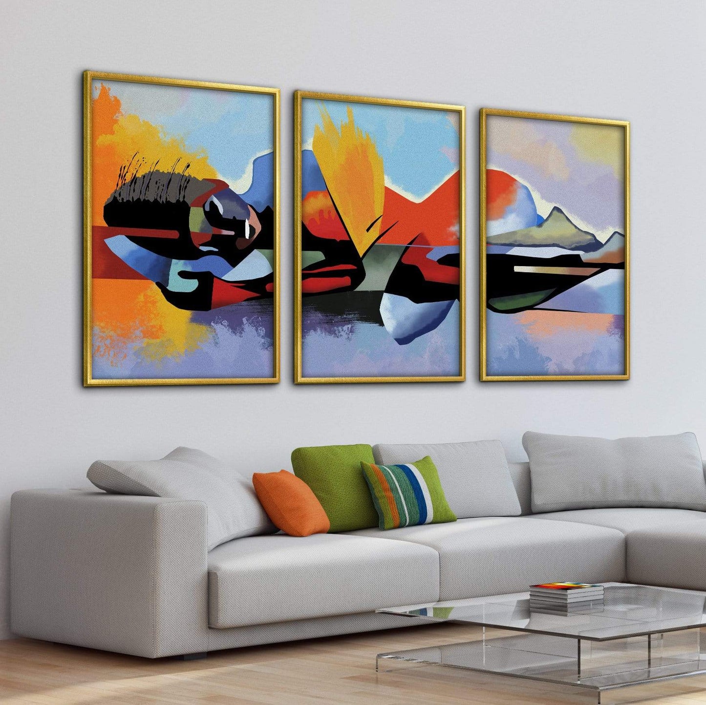 Vibrant Abstract Landscape Triptych Oil Painting for Modern Home Decor