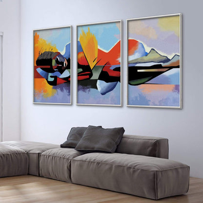 Vibrant Abstract Landscape Triptych Oil Painting for Modern Home Decor