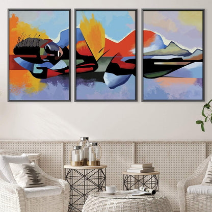 Vibrant Abstract Landscape Triptych Oil Painting for Modern Home Decor