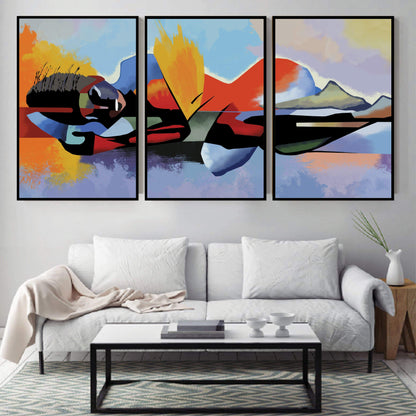 Vibrant Abstract Landscape Triptych Oil Painting for Modern Home Decor