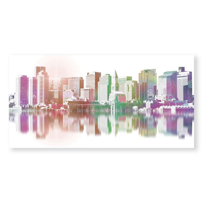 Vibrant City Skyline Reflection Oil Painting for Modern Home Decor