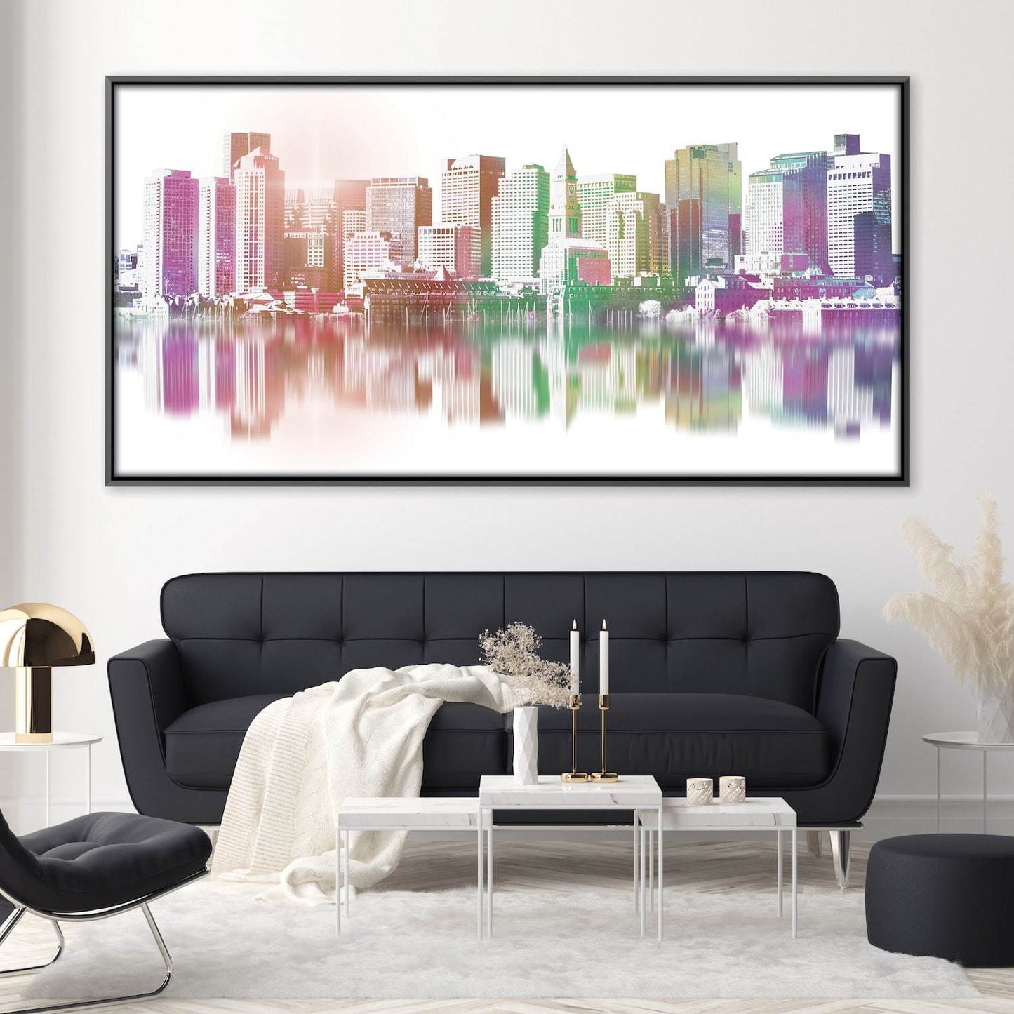 Vibrant City Skyline Reflection Oil Painting for Modern Home Decor