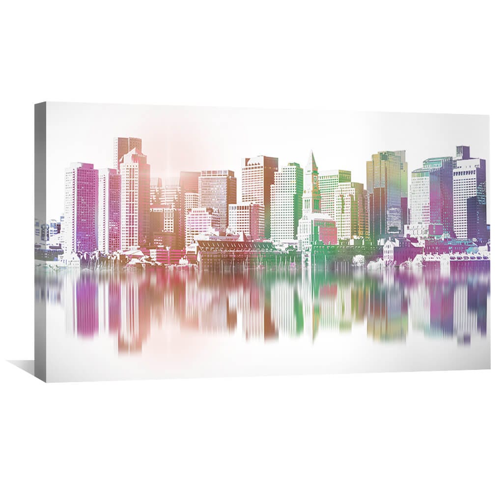 Vibrant City Skyline Reflection Oil Painting for Modern Home Decor