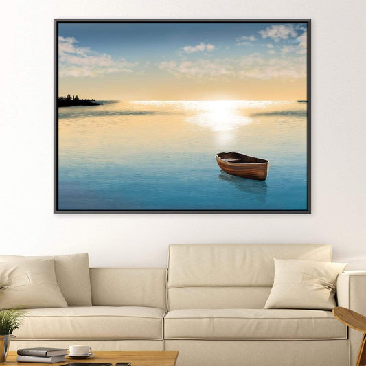 Serene Waterscape with Rowboat and Reflection in Oil Painting