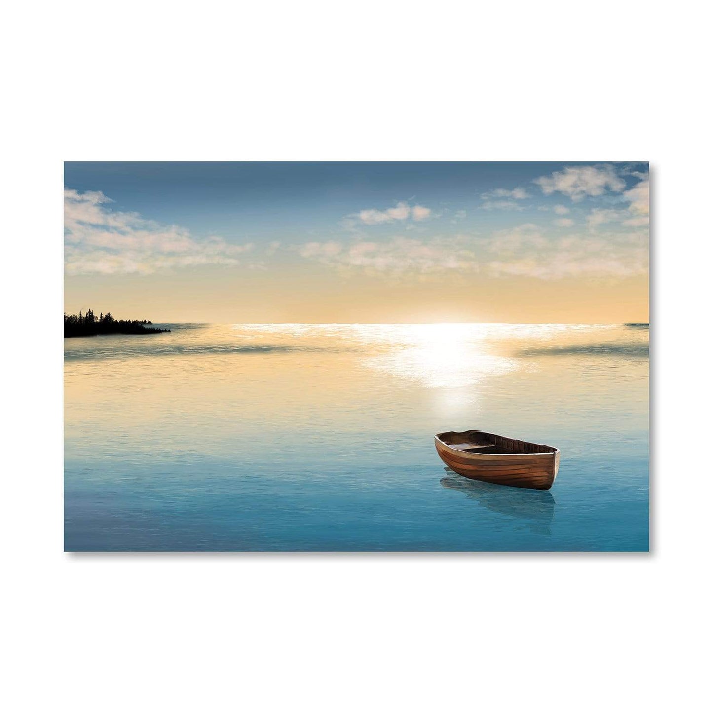 Serene Waterscape with Rowboat and Reflection in Oil Painting