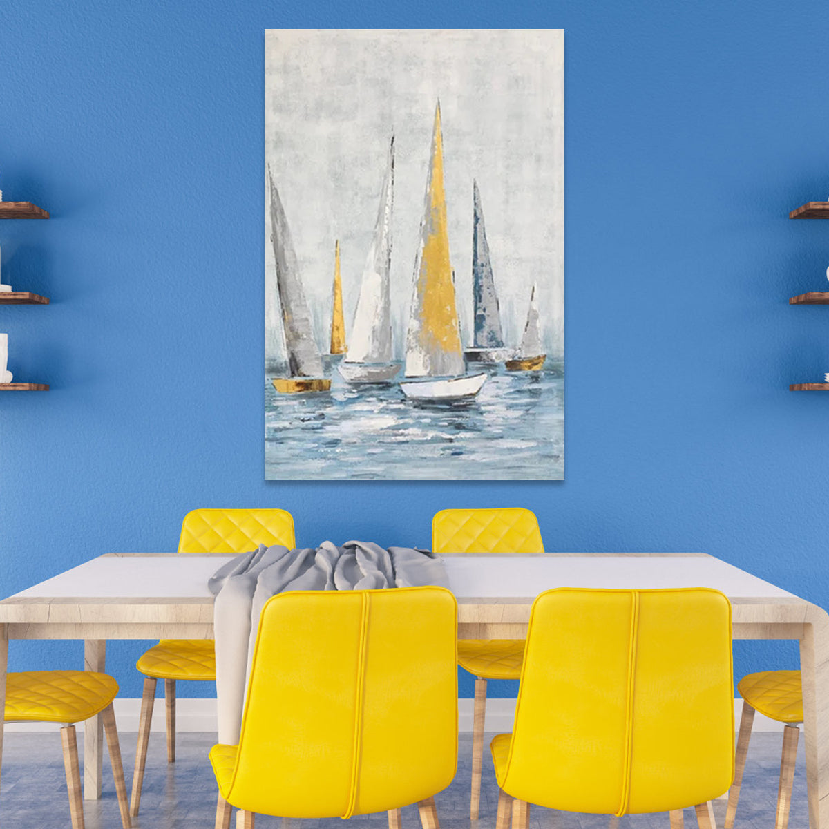 Serene Regatta Oil Painting - Bright Sailing Boats on Tranquil Waters Wall Art Decor