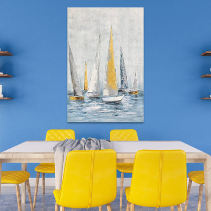 Serene Regatta Oil Painting - Bright Sailing Boats on Tranquil Waters Wall Art Decor