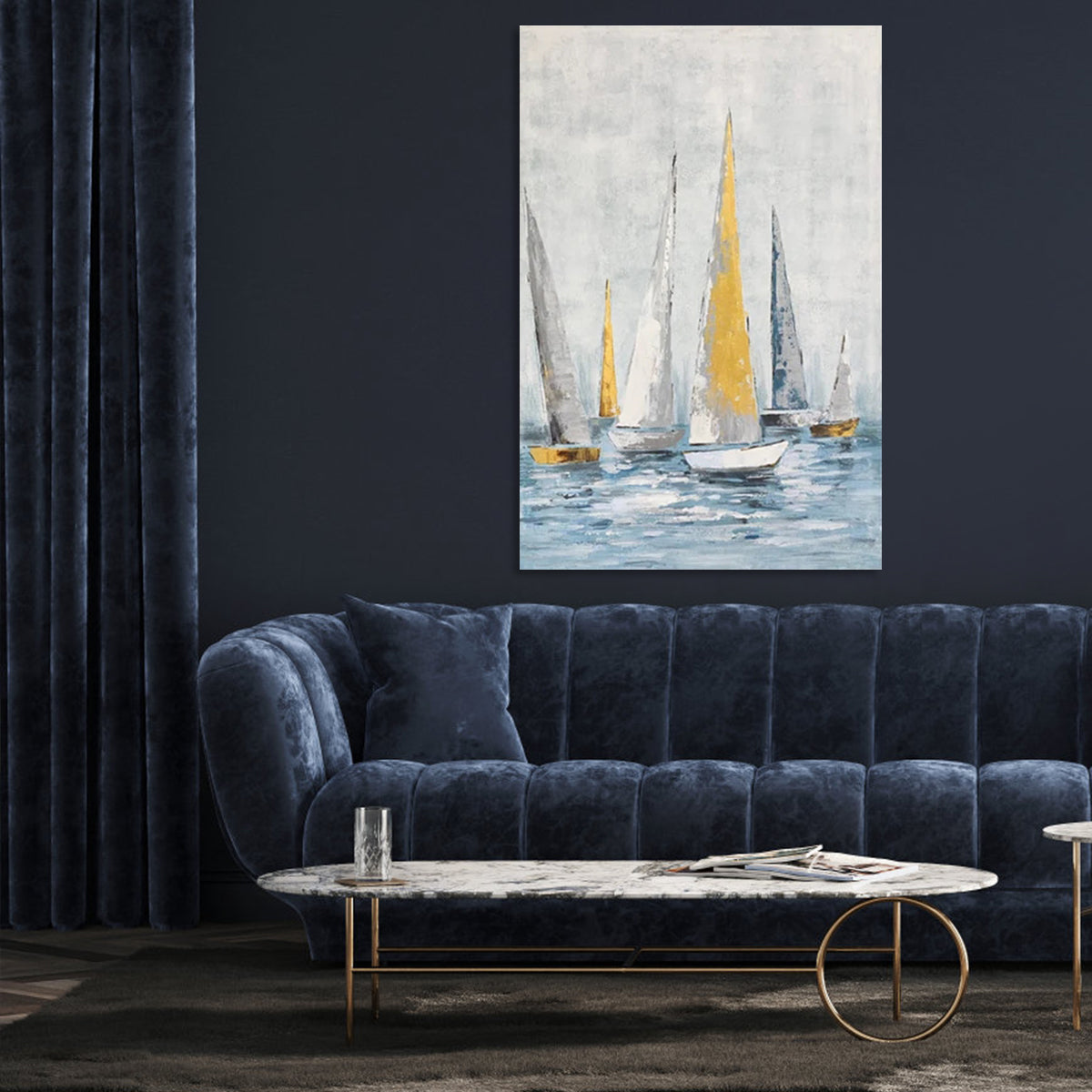 Serene Regatta Oil Painting - Bright Sailing Boats on Tranquil Waters Wall Art Decor