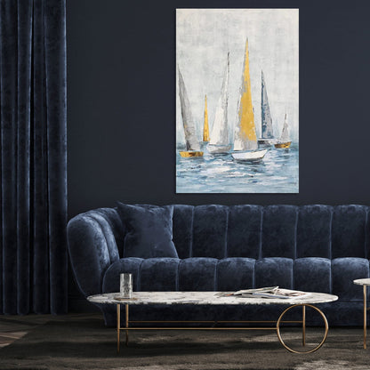 Serene Regatta Oil Painting - Bright Sailing Boats on Tranquil Waters Wall Art Decor
