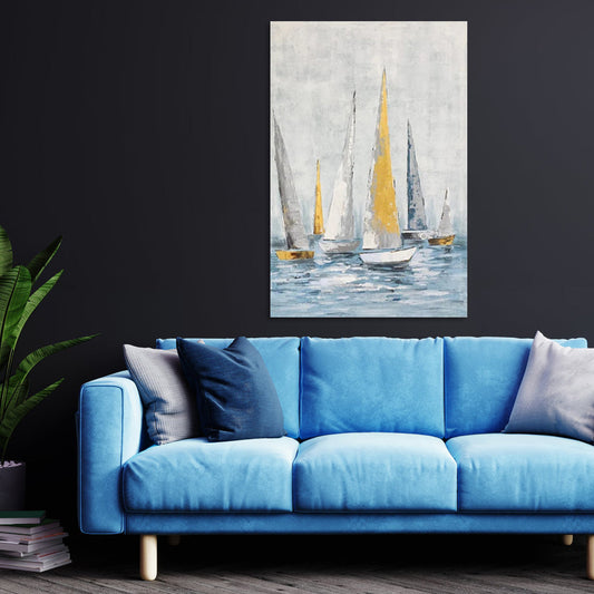 Serene Regatta Oil Painting - Bright Sailing Boats on Tranquil Waters Wall Art Decor