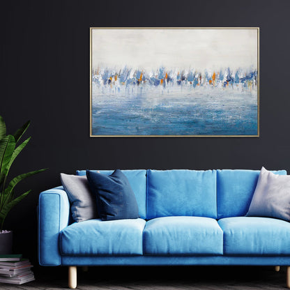 Tranquil Blue Seascape Oil Painting with Sailing Regatta Motif for Modern Decor