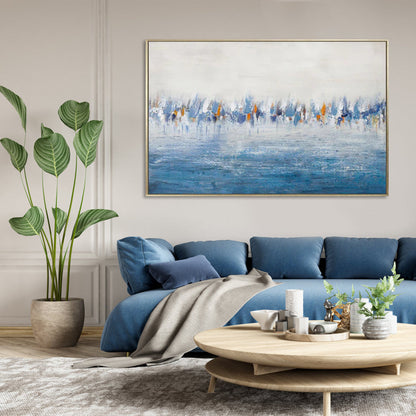 Tranquil Blue Seascape Oil Painting with Sailing Regatta Motif for Modern Decor