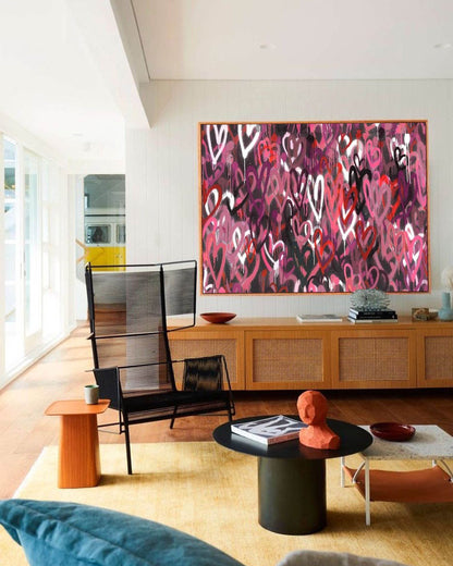 Colorful Love Hearts Abstract Oil Painting for Home Decor and Gift Ideas