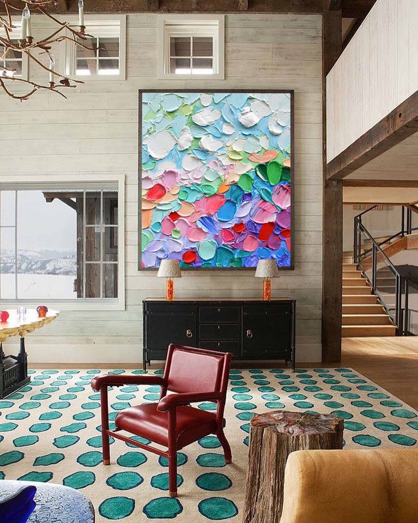 Vibrant Abstract Oil Painting with Colorful Texture for Home Decor