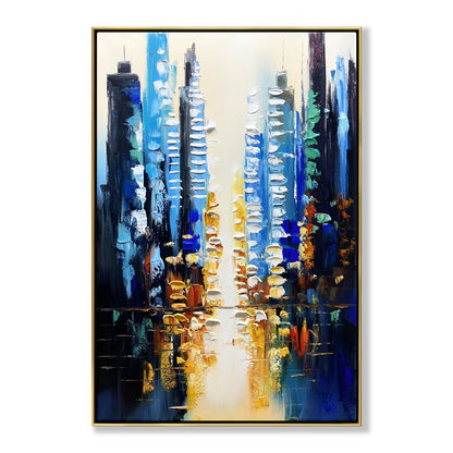 Vibrant Urban Reflections - Contemporary Oil Painting for Modern Home Decor