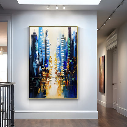 Vibrant Urban Reflections - Contemporary Oil Painting for Modern Home Decor