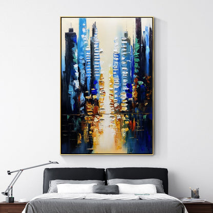 Vibrant Urban Reflections - Contemporary Oil Painting for Modern Home Decor