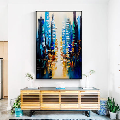 Vibrant Urban Reflections - Contemporary Oil Painting for Modern Home Decor