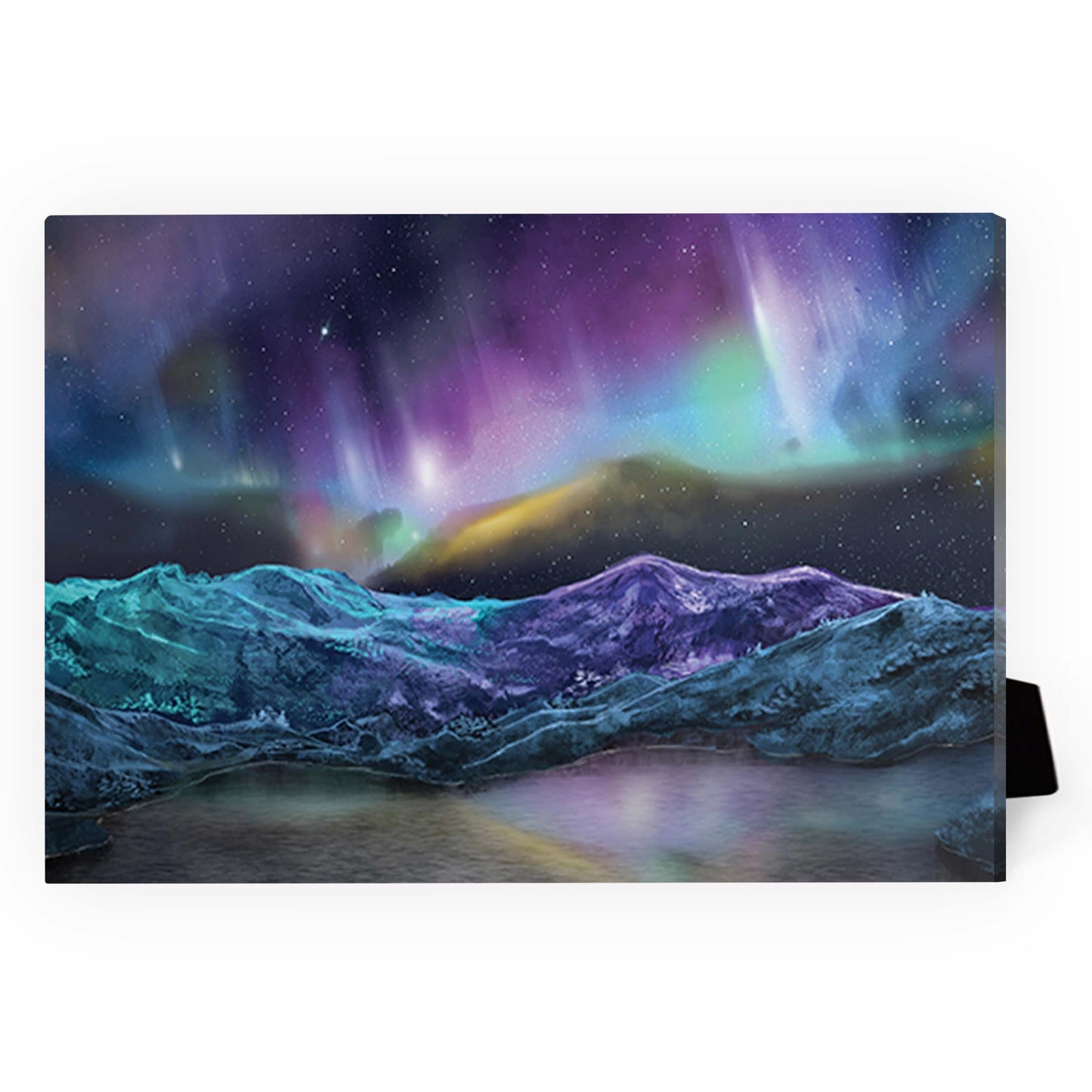 Enchanting Aurora Borealis Oil Painting with Serene Mountain Reflection