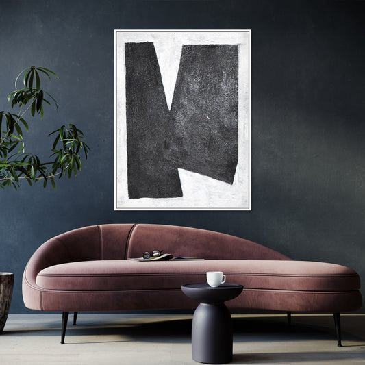 Bold Abstract Oil Painting in Monochrome Black and White for Modern Interiors