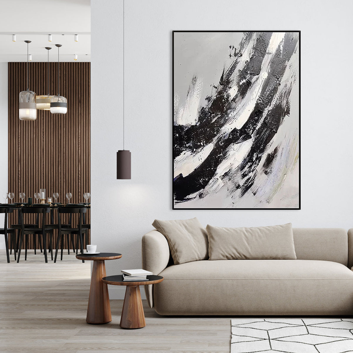 Abstract Black and White Oil Painting for Modern Home Décor