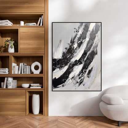 Abstract Black and White Oil Painting for Modern Home Décor