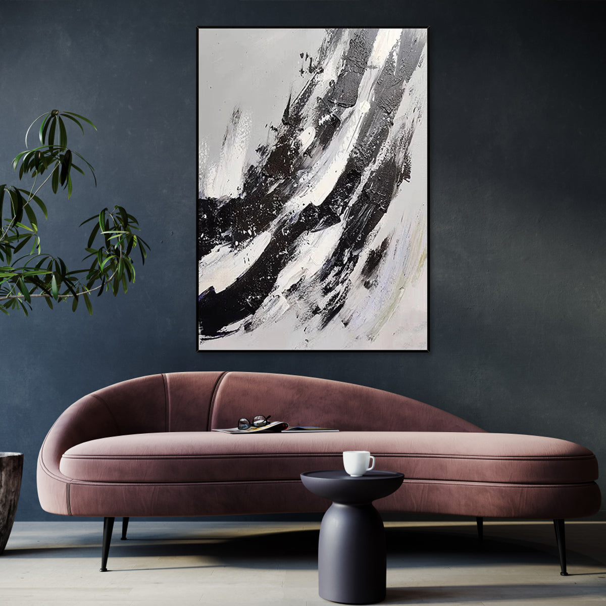 Abstract Black and White Oil Painting for Modern Home Décor