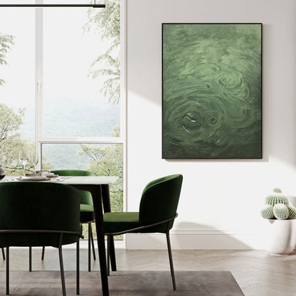 Serene Green Oil Painting with Gentle Ripples and Swirling Texture for Modern Home Decor