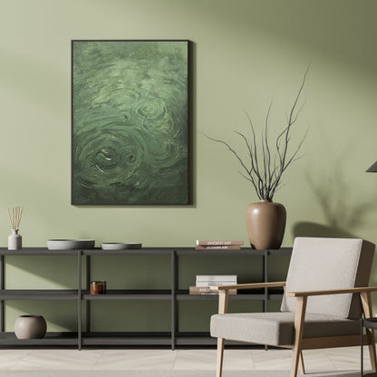 Serene Green Oil Painting with Gentle Ripples and Swirling Texture for Modern Home Decor