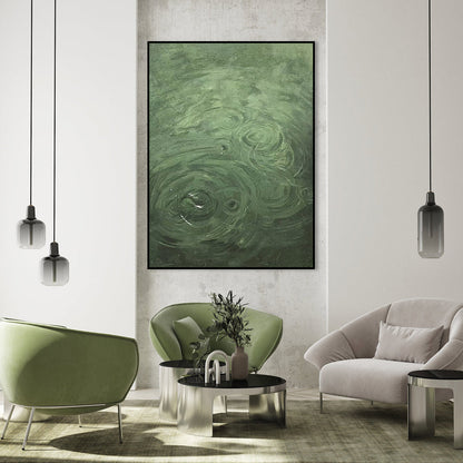 Serene Green Oil Painting with Gentle Ripples and Swirling Texture for Modern Home Decor