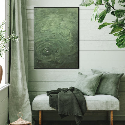 Serene Green Oil Painting with Gentle Ripples and Swirling Texture for Modern Home Decor