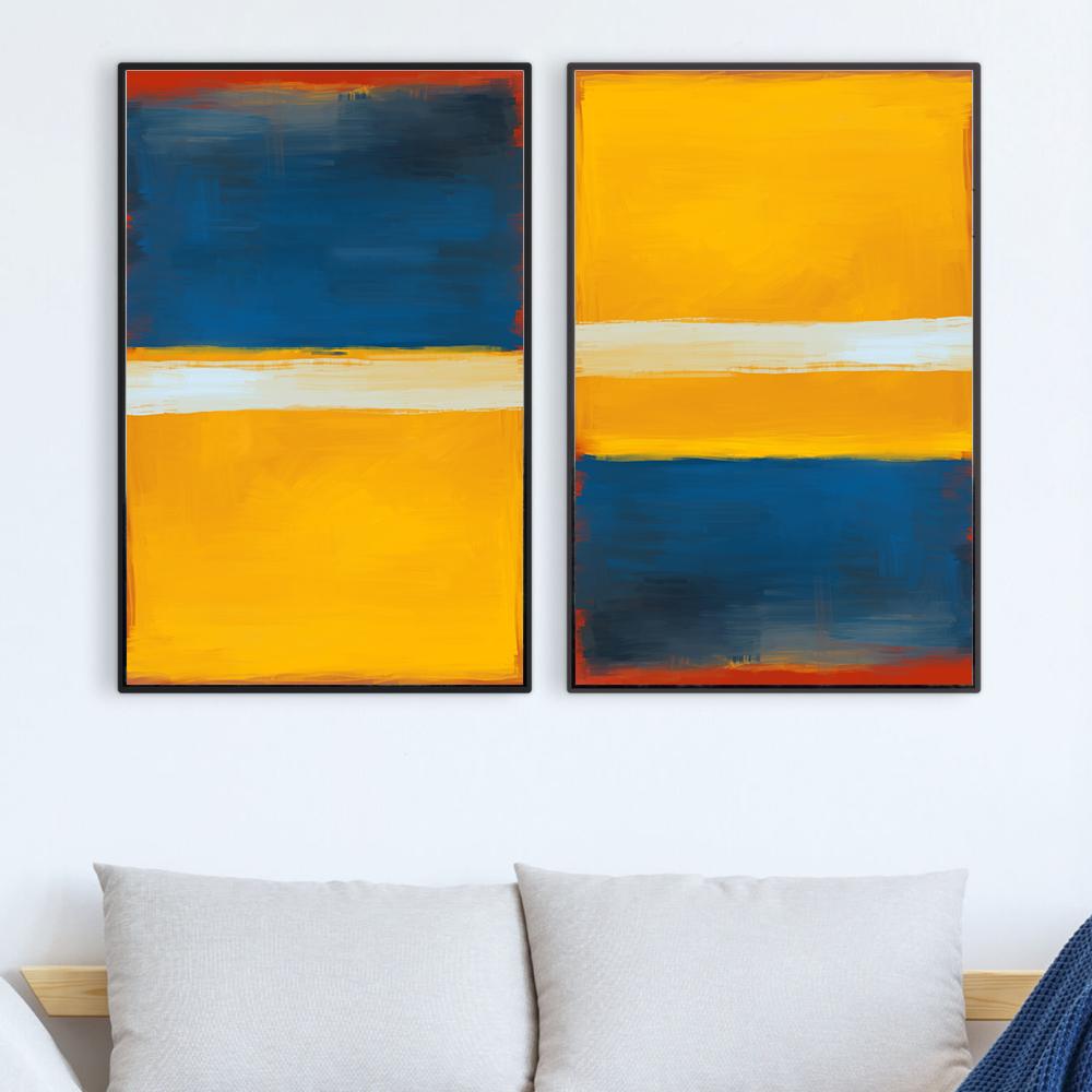 Vibrant Abstract Yellow and Blue Oil Painting for Modern Home Decor