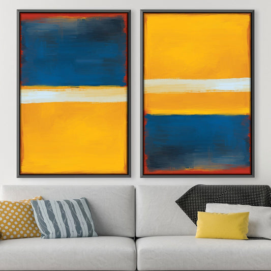 Vibrant Abstract Yellow and Blue Oil Painting for Modern Home Decor