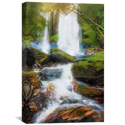 Serene River Waterfall Oil Painting for Tranquil Home Decor