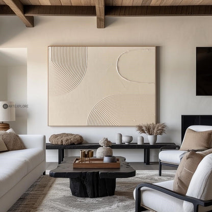 Elegant Beige Minimalist Abstract Oil Painting for Modern Home Decor