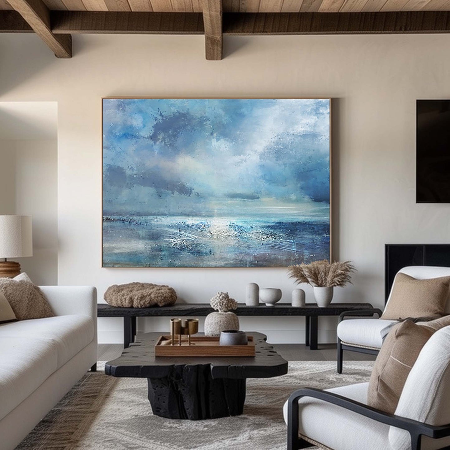 Serene Abstract Beach Landscape Oil Painting for Coastal Home Decor