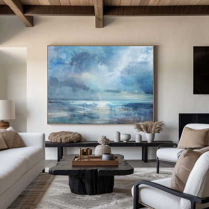 Serene Abstract Beach Landscape Oil Painting for Coastal Home Decor