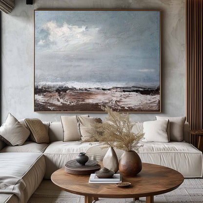 Abstract Seaside Landscape Oil Painting for Coastal Home Decor