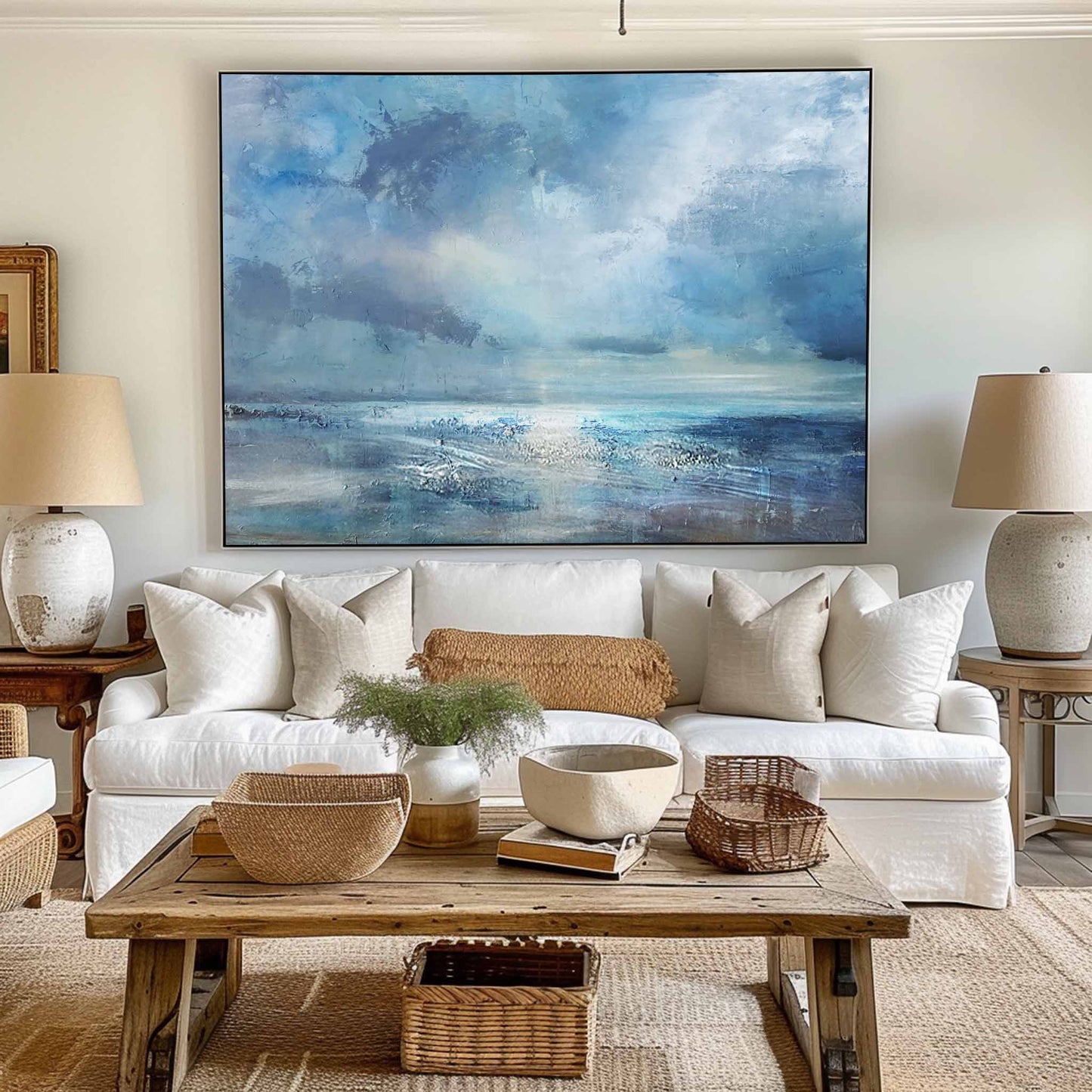 Serene Abstract Beach Landscape Oil Painting for Coastal Home Decor