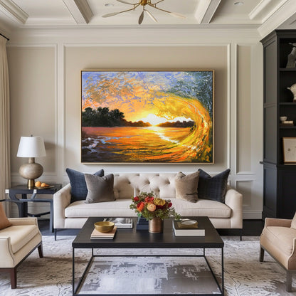 Vibrant Sunset Waves Oil Painting - Beautiful Coastal Wall Art